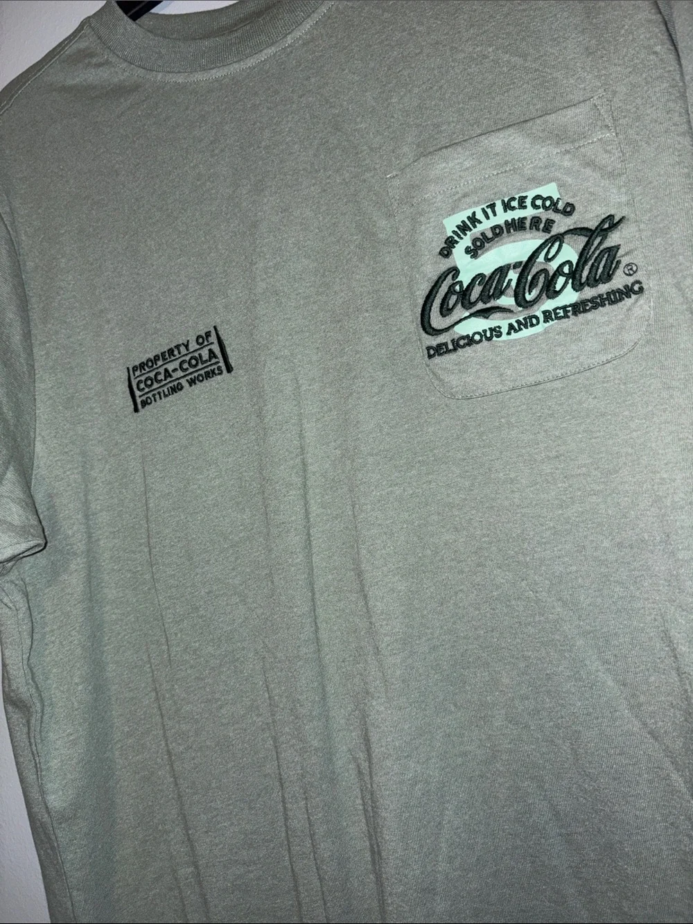 Coca Cola Men's Short Sleeve Pocket Tee - Sage Green NWT